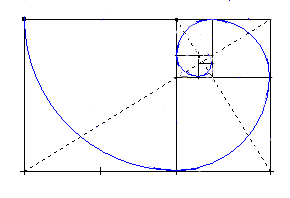 The golden ratio in the form of a rectangle with the enclosed spiral generated by the ratios